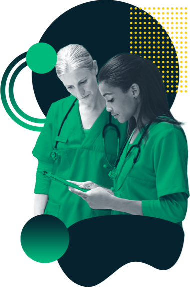 Nurses looking at tablet - HealthStream's Build back the workforce